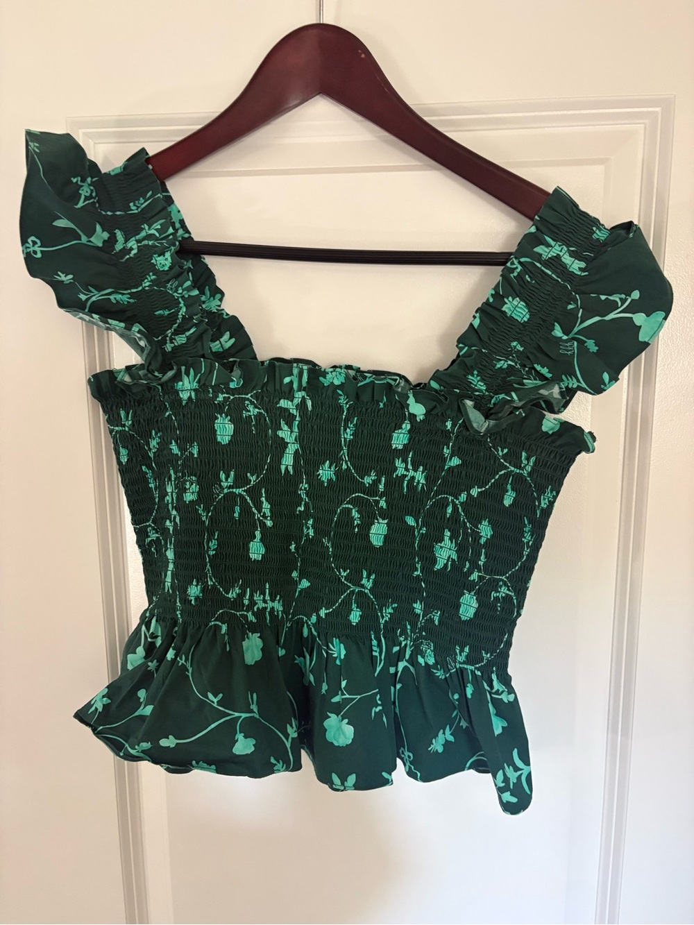Hill House Forest Green Floral Smocked Crop Top
